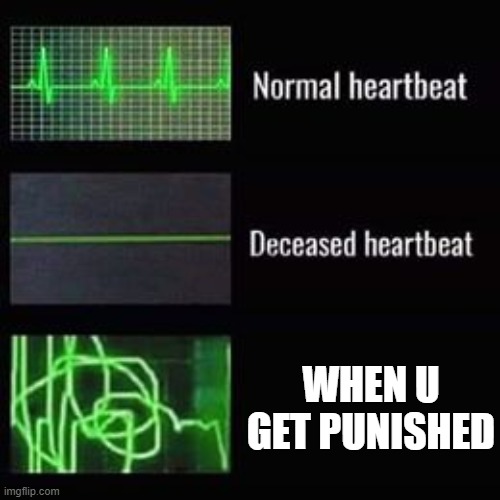 funy | WHEN U GET PUNISHED | image tagged in heartbeat rate | made w/ Imgflip meme maker