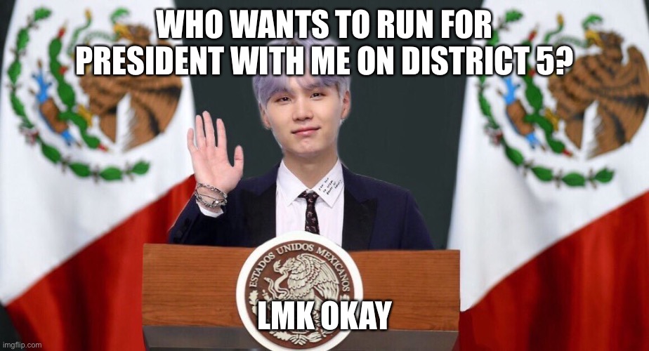 E | WHO WANTS TO RUN FOR PRESIDENT WITH ME ON DISTRICT 5? LMK OKAY | made w/ Imgflip meme maker