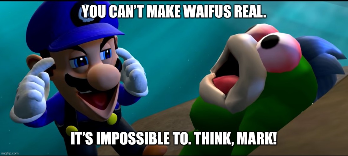 SMG3 "Think, Mark!" | YOU CAN’T MAKE WAIFUS REAL. IT’S IMPOSSIBLE TO. THINK, MARK! | image tagged in smg3 think mark | made w/ Imgflip meme maker