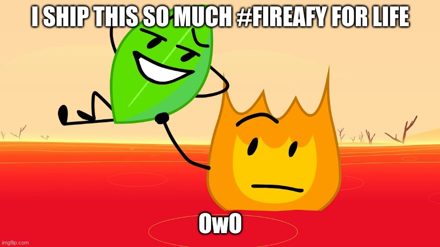 bfb meme | I SHIP THIS SO MUCH #FIREAFY FOR LIFE; OwO | image tagged in bfb meme | made w/ Imgflip meme maker