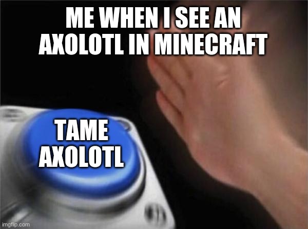 mcaxolotlsareawesome | ME WHEN I SEE AN AXOLOTL IN MINECRAFT; TAME AXOLOTL | image tagged in memes,blank nut button | made w/ Imgflip meme maker