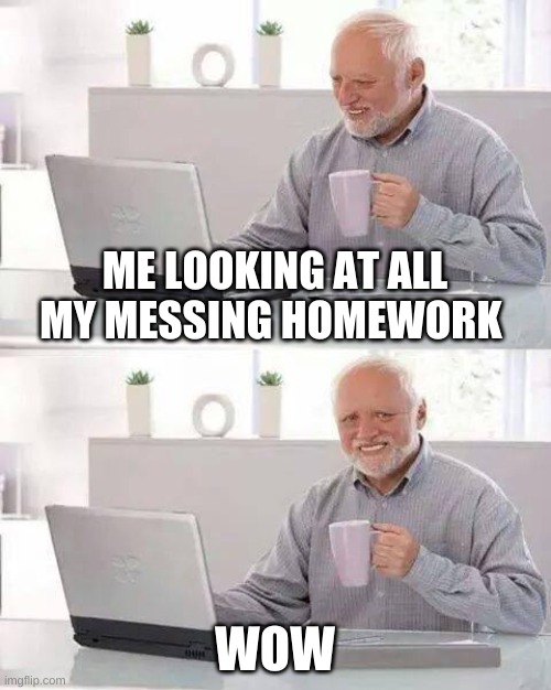i have so much | ME LOOKING AT ALL MY MESSING HOMEWORK; WOW | image tagged in memes,hide the pain harold | made w/ Imgflip meme maker