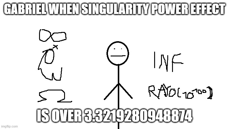 infinite layers meme | GABRIEL WHEN SINGULARITY POWER EFFECT; IS OVER 3.3219280948874 | image tagged in games,numbers | made w/ Imgflip meme maker