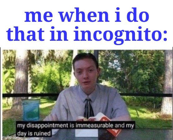 My dissapointment is immeasurable and my day is ruined | me when i do that in incognito: | image tagged in my dissapointment is immeasurable and my day is ruined | made w/ Imgflip meme maker