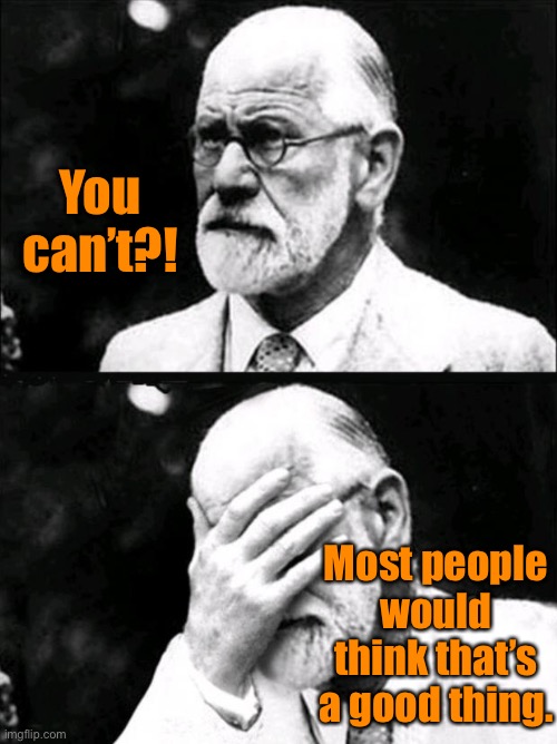 Freud | You can’t?! Most people would think that’s a good thing. | image tagged in freud | made w/ Imgflip meme maker