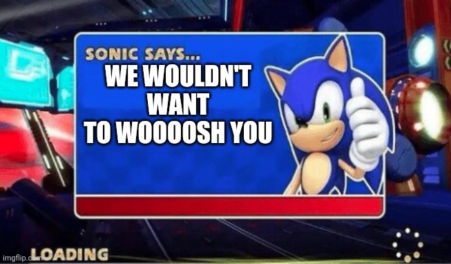 Sonic Says | WE WOULDN'T WANT TO WOOOOSH YOU | image tagged in sonic says | made w/ Imgflip meme maker