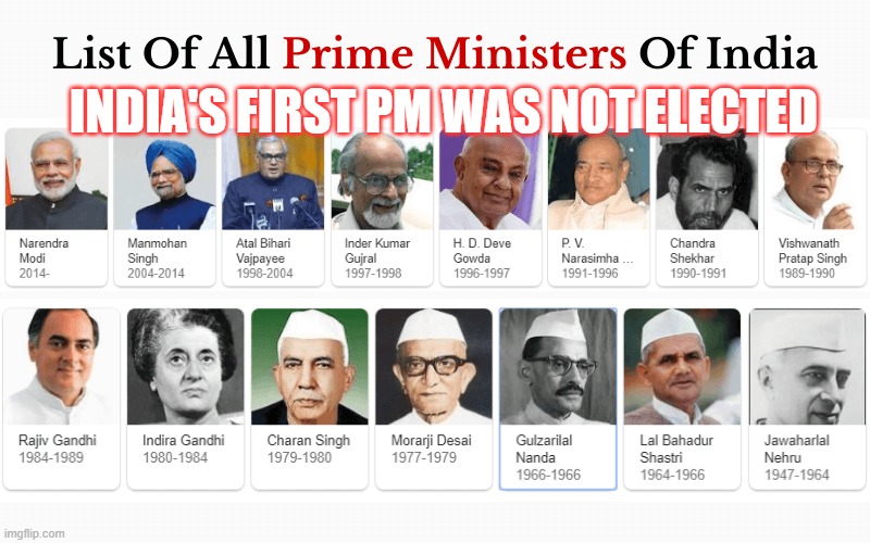 India's First PM was not elected | INDIA'S FIRST PM WAS NOT ELECTED | image tagged in india | made w/ Imgflip meme maker