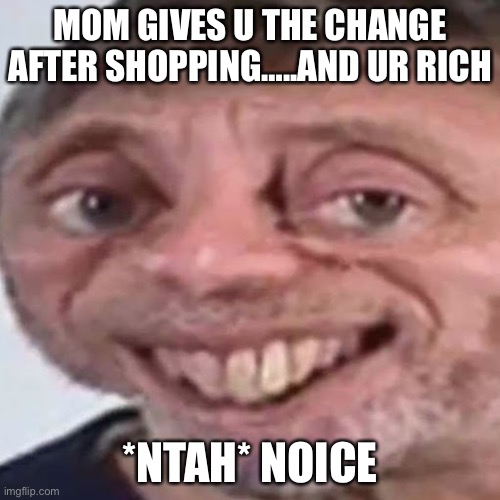 Noice | MOM GIVES U THE CHANGE AFTER SHOPPING…..AND UR RICH; *NTAH* NOICE | image tagged in noice | made w/ Imgflip meme maker