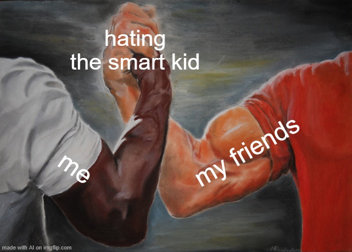 Epic Handshake | hating the smart kid; my friends; me | image tagged in memes,epic handshake | made w/ Imgflip meme maker