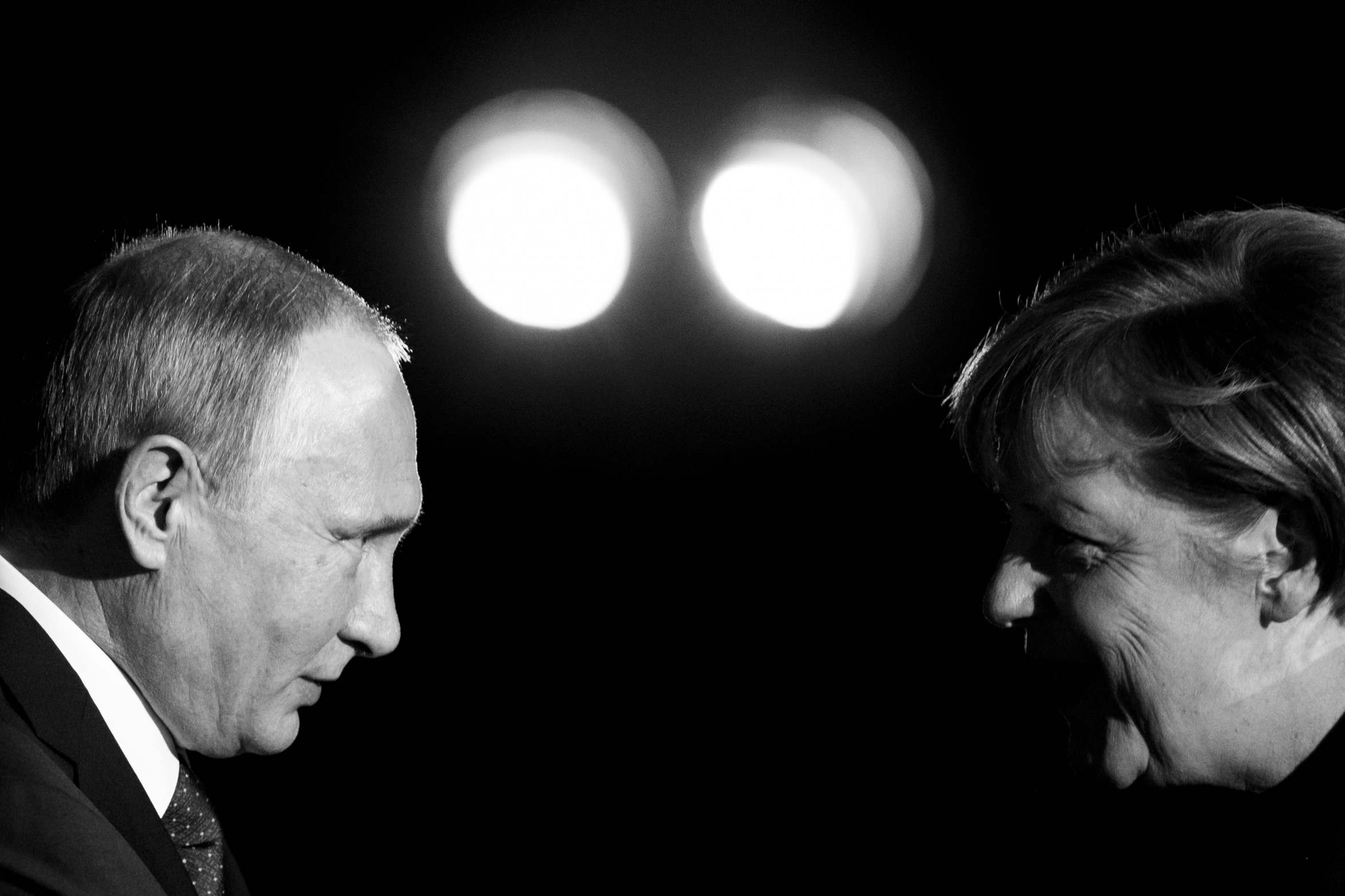 Vladimir Putin and Angela Merkel black & white Blank Meme Template