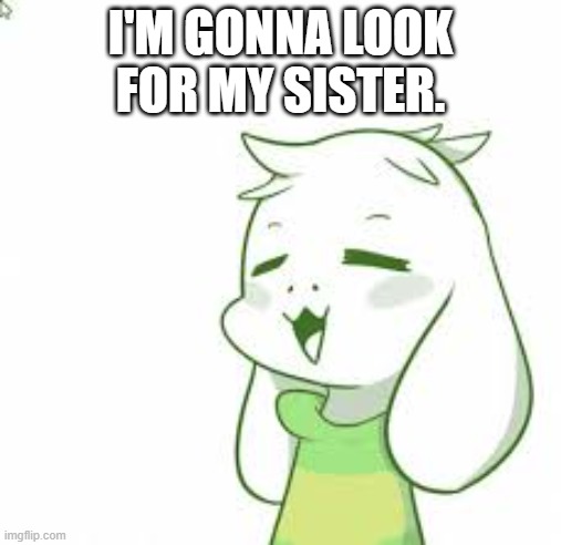 Sis, where are ya? | I'M GONNA LOOK FOR MY SISTER. | image tagged in asriel | made w/ Imgflip meme maker