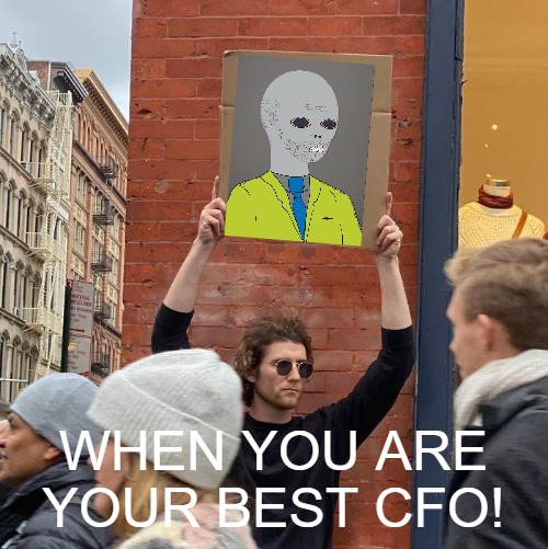 the chief | WHEN YOU ARE YOUR BEST CFO! | image tagged in memes,guy holding cardboard sign | made w/ Imgflip meme maker
