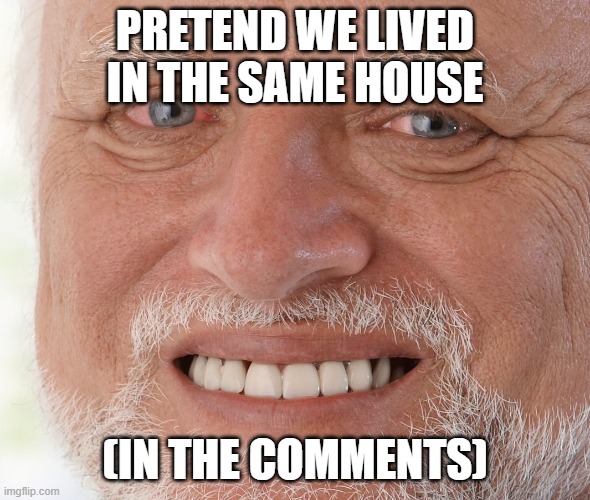 im just testing it (omg no) | PRETEND WE LIVED IN THE SAME HOUSE; (IN THE COMMENTS) | image tagged in hide the pain harold | made w/ Imgflip meme maker