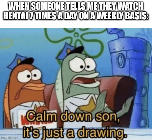 Calm Down, Son. It's Just A Drawing. | WHEN SOMEONE TELLS ME THEY WATCH HENTAI 7 TIMES A DAY ON A WEEKLY BASIS: | image tagged in calm down son it's just a drawing | made w/ Imgflip meme maker