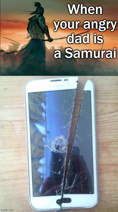 Looks like he used his Katana on your phone | When your angry dad is a Samurai | image tagged in samuray,katana,samurai | made w/ Imgflip meme maker