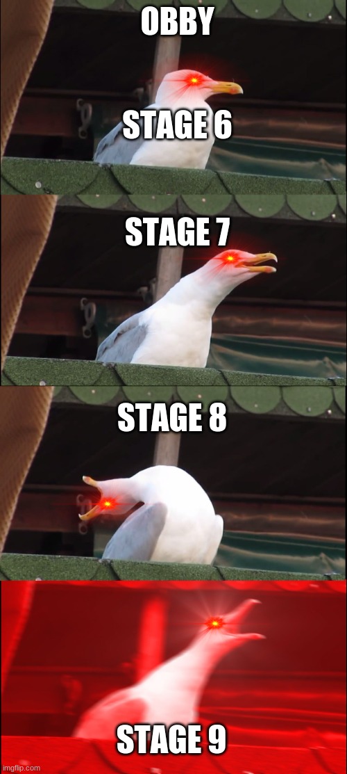 Inhaling Seagull Meme | STAGE 6 STAGE 7 STAGE 8 STAGE 9 OBBY | image tagged in memes,inhaling seagull | made w/ Imgflip meme maker