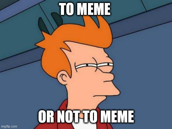 Futurama Fry | TO MEME; OR NOT TO MEME | image tagged in memes,futurama fry | made w/ Imgflip meme maker