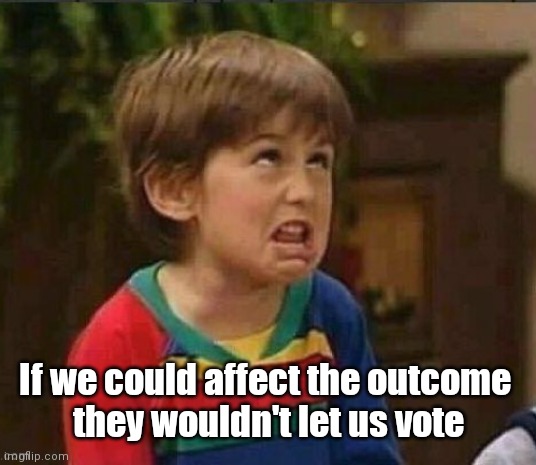 Sarcastic kid | If we could affect the outcome 
they wouldn't let us vote | image tagged in sarcastic kid | made w/ Imgflip meme maker