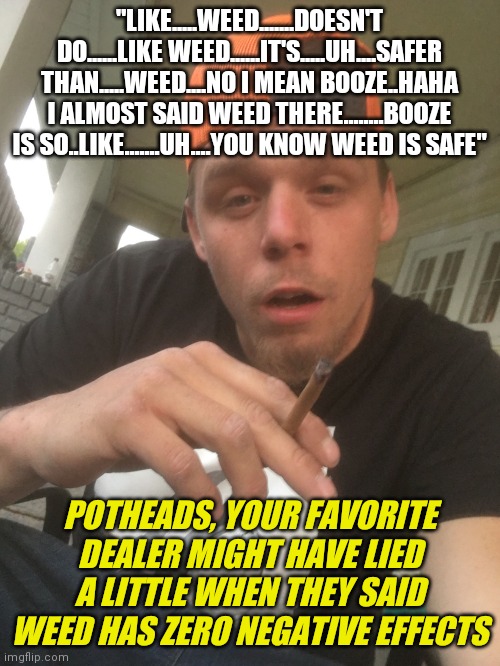 Name one cop video you've seen where a high pothead is sophisticated and enlightened. I can't find one. | "LIKE.....WEED.......DOESN'T DO......LIKE WEED......IT'S.....UH....SAFER THAN.....WEED....NO I MEAN BOOZE..HAHA I ALMOST SAID WEED THERE........BOOZE IS SO..LIKE.......UH....YOU KNOW WEED IS SAFE"; POTHEADS, YOUR FAVORITE DEALER MIGHT HAVE LIED A LITTLE WHEN THEY SAID WEED HAS ZERO NEGATIVE EFFECTS | image tagged in pot,alcoholic,expectation vs reality,cop | made w/ Imgflip meme maker