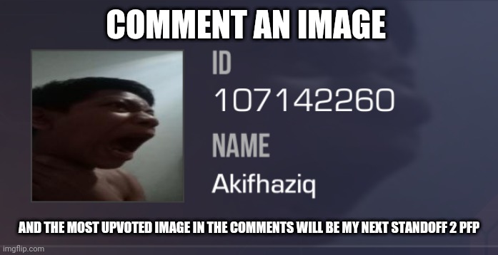 COMMENT AN IMAGE; AND THE MOST UPVOTED IMAGE IN THE COMMENTS WILL BE MY NEXT STANDOFF 2 PFP | made w/ Imgflip meme maker
