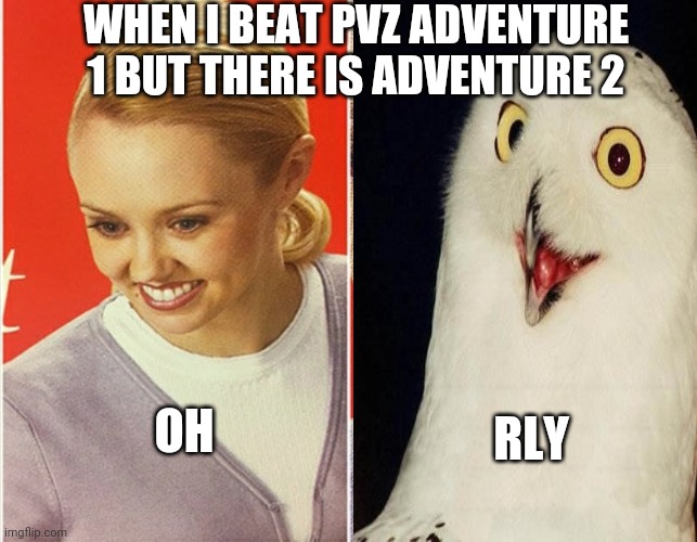 OH RLY WHEN I BEAT PVZ ADVENTURE 1 BUT THERE IS ADVENTURE 2 | made w/ Imgflip meme maker