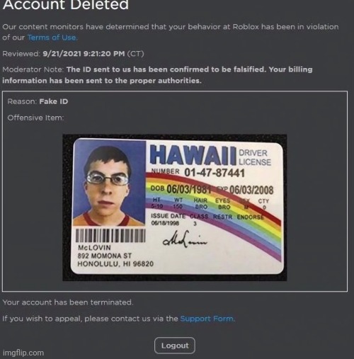 Roblox Fake ID Memes - Imgflip