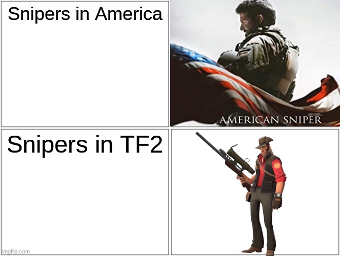 Snipers irl vs Snipers in Gaming | Snipers in America; Snipers in TF2 | image tagged in memes,funny,gifs,oh wow are you actually reading these tags,sniper | made w/ Imgflip meme maker