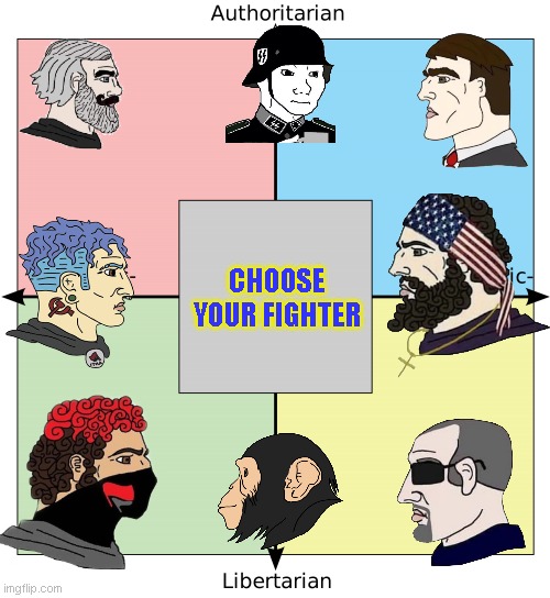 took 6 whole ass mins | CHOOSE YOUR FIGHTER | image tagged in political compass with centrism | made w/ Imgflip meme maker