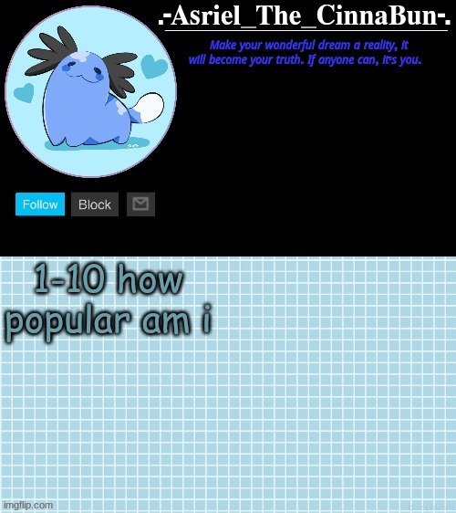 Cinna's Beta Wooper Temp :) | 1-10 how popular am i | image tagged in cinna's wooper temp | made w/ Imgflip meme maker