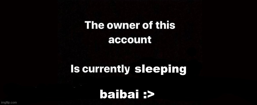 The owner of this account is currently | sleeping; baibai :> | image tagged in the owner of this account is currently | made w/ Imgflip meme maker