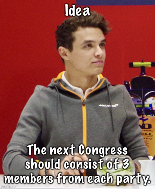 Just read Strangmeme’s Congress draft and also thought the current system is a bit too RUP biased. | Idea; The next Congress should consist of 3 members from each party. | made w/ Imgflip meme maker