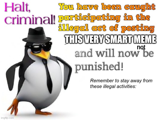 halt criminal! | THIS VERY SMART MEME not | image tagged in halt criminal | made w/ Imgflip meme maker