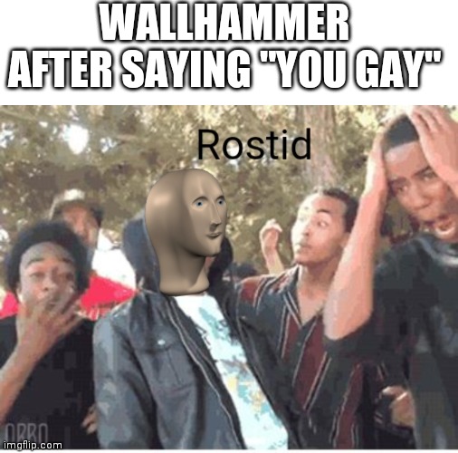 WALLHAMMER AFTER SAYING "YOU GAY" | image tagged in blank white template,meme man rostid | made w/ Imgflip meme maker