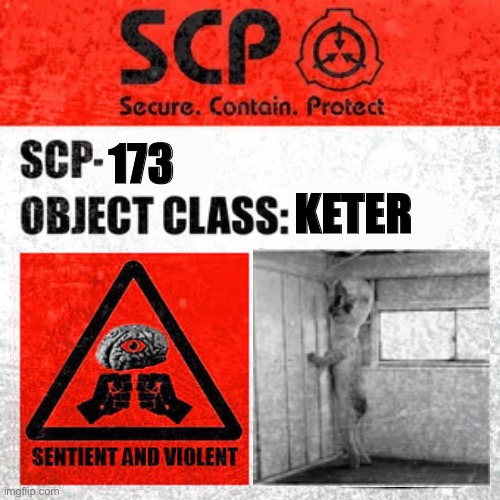 SCP-173 actual object class |  KETER; 173 | image tagged in scp label template keter | made w/ Imgflip meme maker