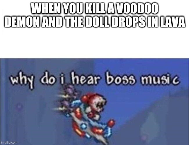 your screwed | WHEN YOU KILL A VOODOO DEMON AND THE DOLL DROPS IN LAVA | image tagged in why do i hear boss music | made w/ Imgflip meme maker