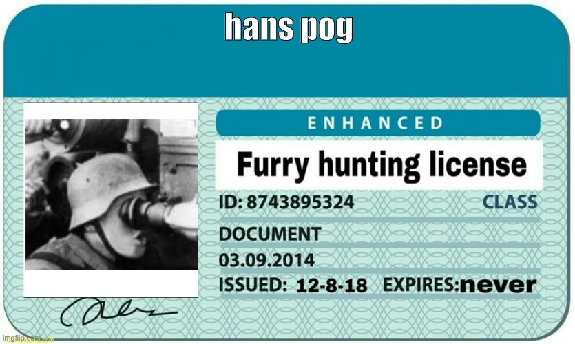 Hans pog | hans pog | image tagged in furry hunting license,pog,memes,gen z,anti something | made w/ Imgflip meme maker