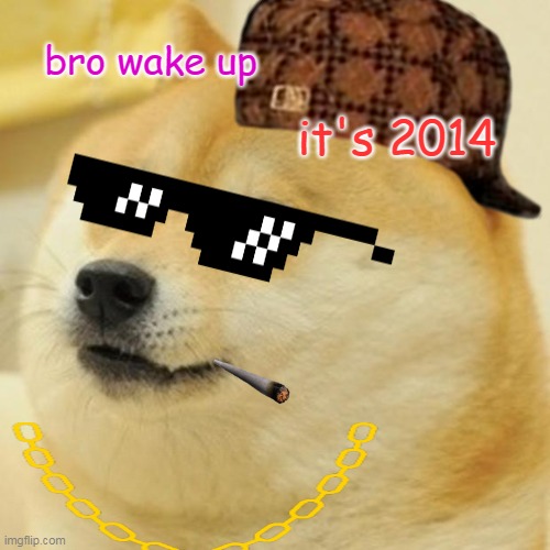 Doge #4 | bro wake up; it's 2014 | image tagged in memes,doge | made w/ Imgflip meme maker
