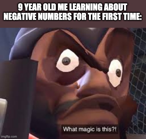 Negative numbers | 9 YEAR OLD ME LEARNING ABOUT NEGATIVE NUMBERS FOR THE FIRST TIME: | image tagged in what magic is this | made w/ Imgflip meme maker