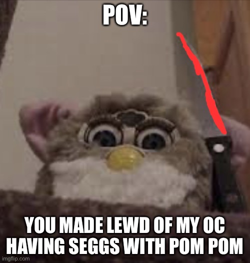 I hope Glitch_ron or Kedrei doesn't draw it |  POV:; YOU MADE LEWD OF MY OC HAVING SEGGS WITH POM POM | image tagged in furby delete this,pom pom,oc,furby,blood | made w/ Imgflip meme maker