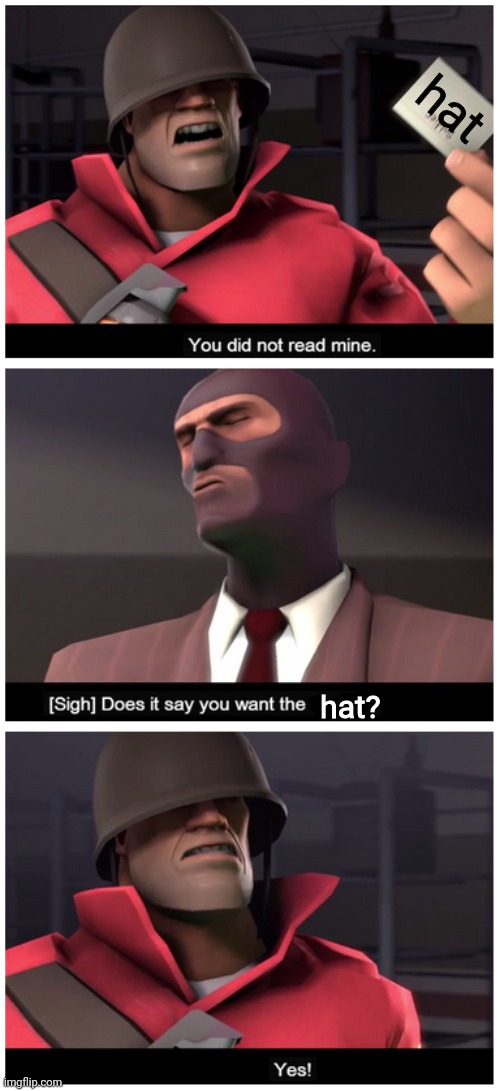 You did not read mine. | hat; hat? | image tagged in you did not read mine | made w/ Imgflip meme maker
