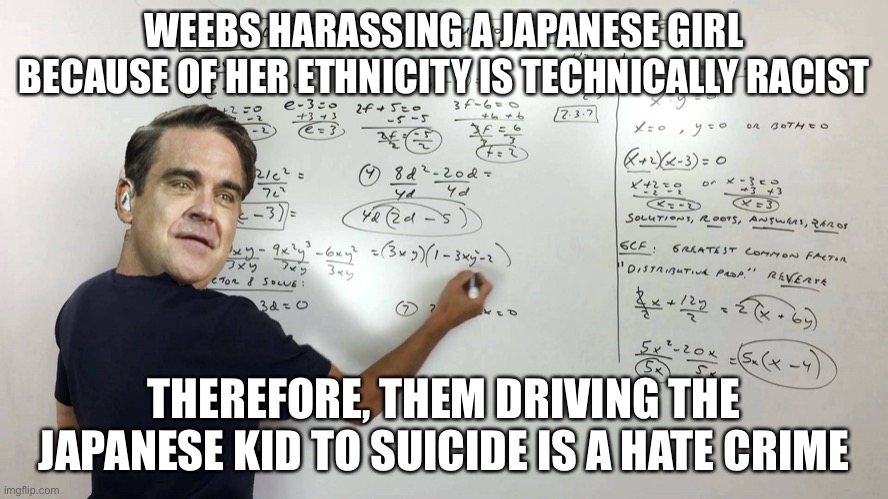 Therefore, if... | WEEBS HARASSING A JAPANESE GIRL BECAUSE OF HER ETHNICITY IS TECHNICALLY RACIST THEREFORE, THEM DRIVING THE JAPANESE KID TO SUICIDE IS A HATE | image tagged in therefore if | made w/ Imgflip meme maker