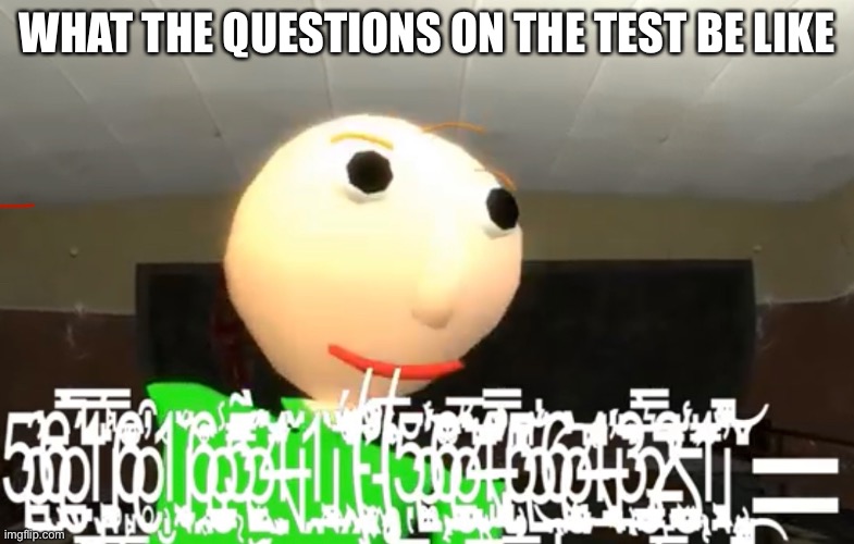 Anyone triggered if so comment | WHAT THE QUESTIONS ON THE TEST BE LIKE | image tagged in meme,funny,baldi's basics,smg4,tests be like | made w/ Imgflip meme maker