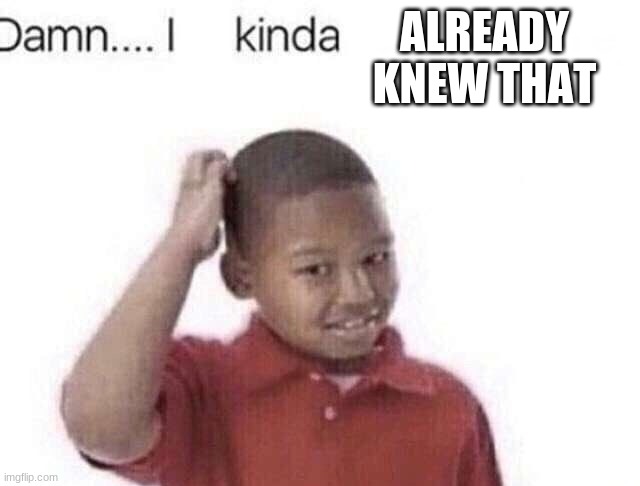 Damn I kinda don’t meme | ALREADY KNEW THAT | image tagged in damn i kinda don t meme | made w/ Imgflip meme maker