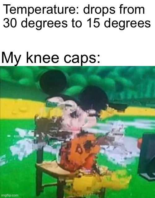 ㅤ | Temperature: drops from 30 degrees to 15 degrees; My knee caps: | made w/ Imgflip meme maker
