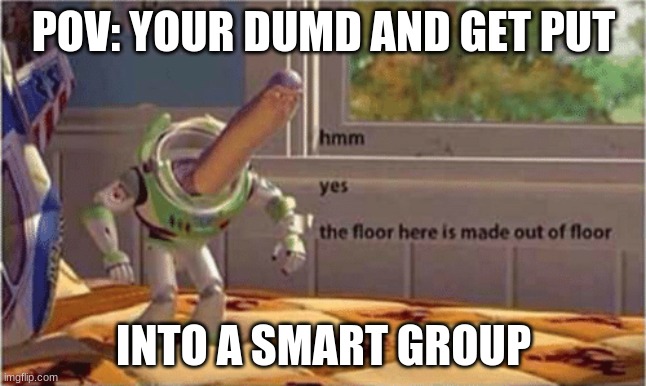 hmm yes the floor here is made out of floor | POV: YOUR DUMD AND GET PUT; INTO A SMART GROUP | image tagged in hmm yes the floor here is made out of floor | made w/ Imgflip meme maker
