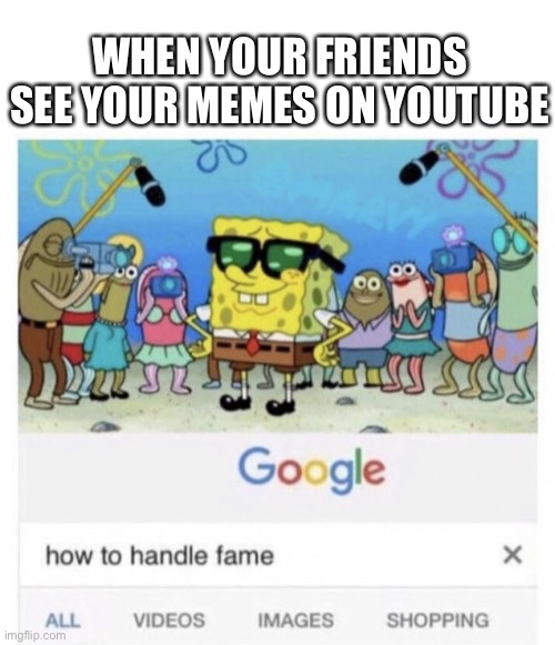 YouTube memes | WHEN YOUR FRIENDS SEE YOUR MEMES ON YOUTUBE | image tagged in how to handle fame,youtube,youtuber | made w/ Imgflip meme maker