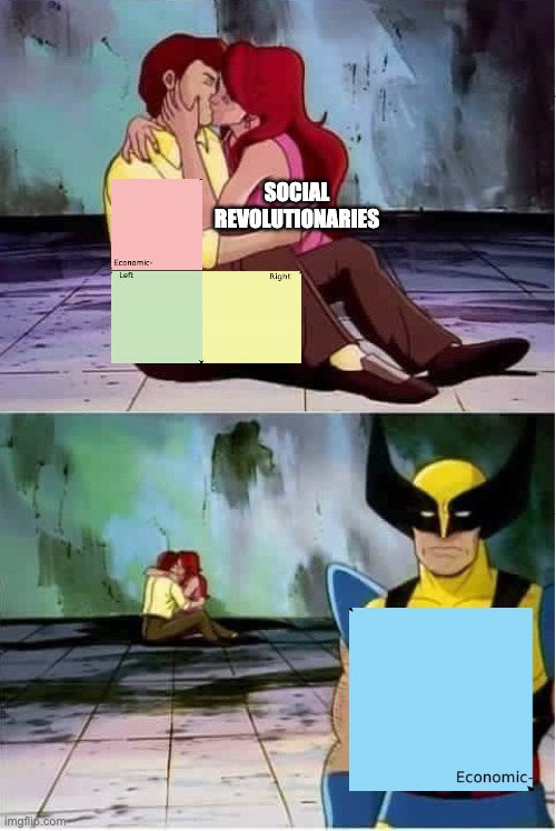 *Sad Authright noises* | SOCIAL REVOLUTIONARIES | image tagged in sad wolverine left out of party,politics,political meme,political compass | made w/ Imgflip meme maker