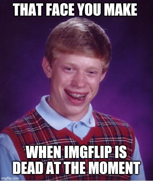 Bad Luck Brian Meme | THAT FACE YOU MAKE; WHEN IMGFLIP IS DEAD AT THE MOMENT | image tagged in memes,bad luck brian | made w/ Imgflip meme maker