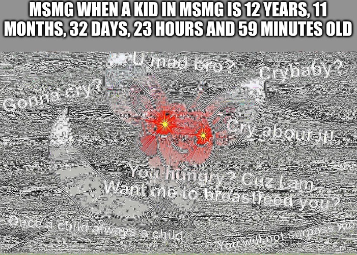 Middle finger (sharpen) | MSMG WHEN A KID IN MSMG IS 12 YEARS, 11 MONTHS, 32 DAYS, 23 HOURS AND 59 MINUTES OLD | image tagged in middle finger sharpen | made w/ Imgflip meme maker
