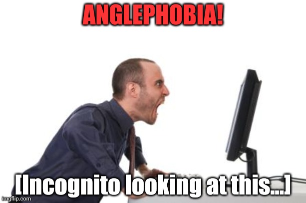Man yelling at computer | ANGLEPHOBIA! [Incognito looking at this...] | image tagged in man yelling at computer | made w/ Imgflip meme maker